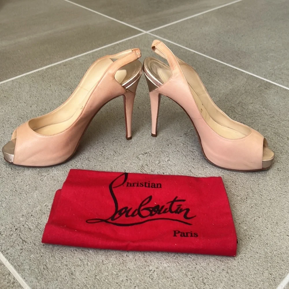 RARE Preloved Christian Louboutin Peep toe slingback in Blush leather 39 - Picture 3 of 9